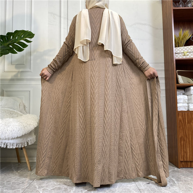 Suéter cárdigan musulmán de punto de otoño invierno con bolsillos