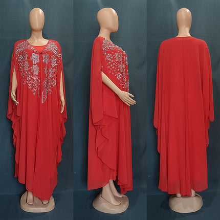 WholesaleMuslim Ladies Plus Size Beads Robe Sleeveless Dress Two Piece Set
