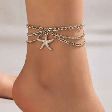 Gold Heart Chain Anklet Fringed Snake Pendant Triple Anklet