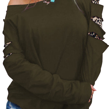 Leopard Print Round Neck Pullover Long Sleeve Hoodies