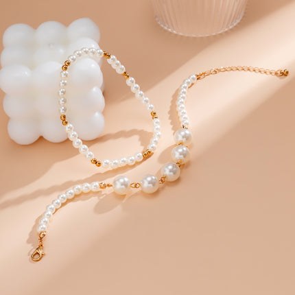Juego de tobilleras de perlas de imitación simples Tobilleras con cuentas multicapa de moda