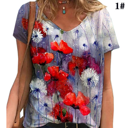 Kurzärmliges Damen-T-Shirt mit Blumendruck in Übergröße