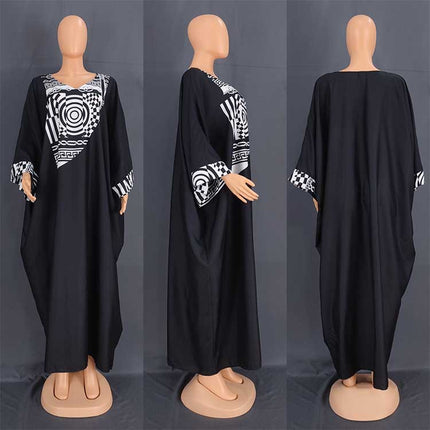 Damen Muslim Plus Size Robe Afrikanischer Druck Loses Langes Kleid