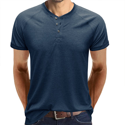 Camiseta de manga corta con cuello redondo suelto de color sólido para hombre de verano