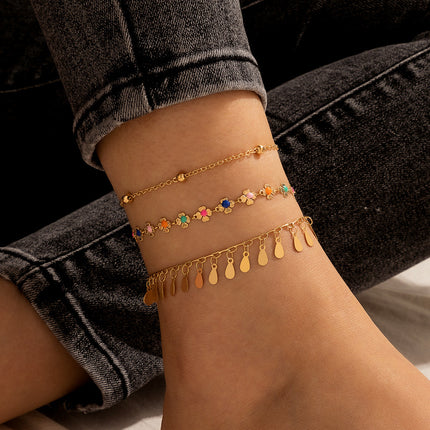 Geometric Flower Drip Oil Drip Fringe Ball Bead Anklet