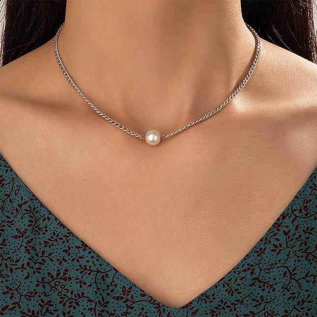 Simple Metal  Pearl Single Necklace