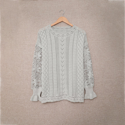 Wholesale Women's Long Sleeve Pullover Lace Sexy Knit Fashion Top