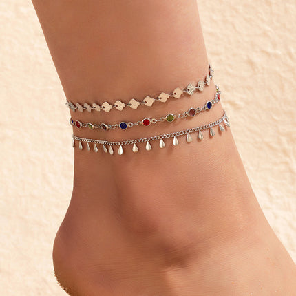 Colorful Tassel Drops and Rhinestones Beach Scallop Anklet