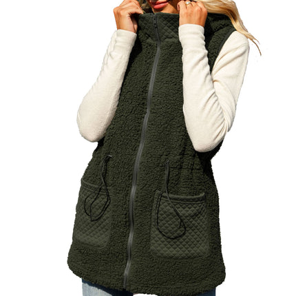 Wholesale Women's Hooded Zipper Solid Color Puff Velvet Vest