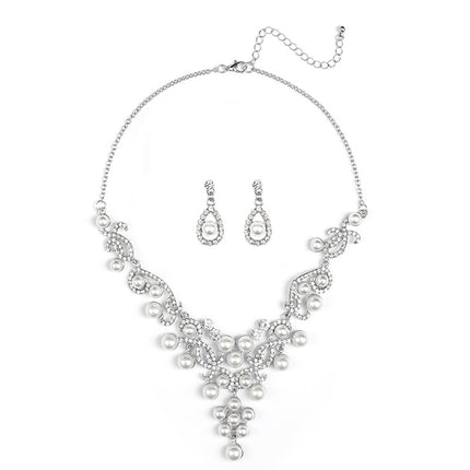 Perlenkette Ohrringe Set Mode Legierung Blume Braut Hochzeit Schmuck