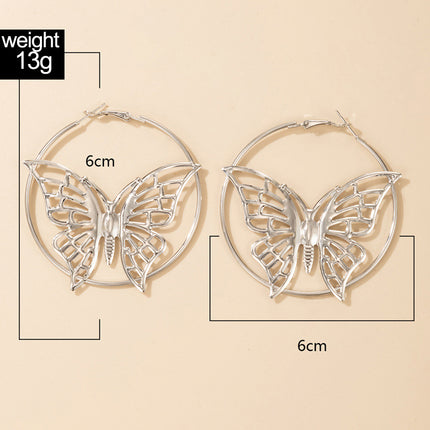 Ladies Silver Fashion Pop Butterfly Element Earrings
