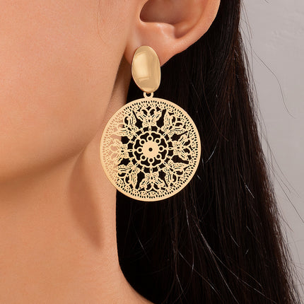 Openwork Carved Flower Drop Earrings