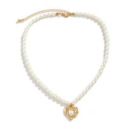 Corn Kernel Pearl Heart Clavicle Braided Beaded Necklace