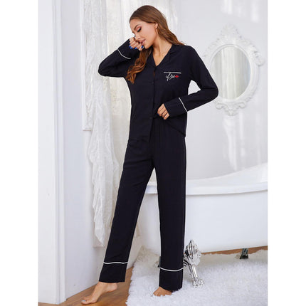 Schlafanzug Damen Loungewear Cardigan Langarm Set