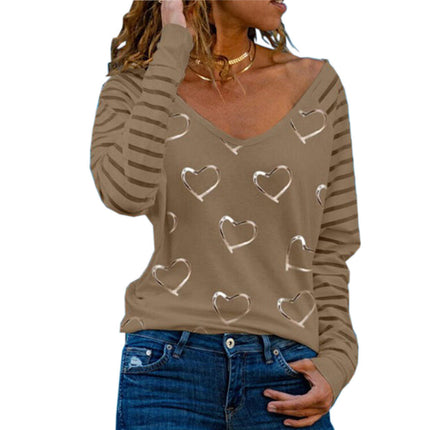 Women's Plus Size Ladies Heart Print Long Sleeve T-Shirt&nbsp;