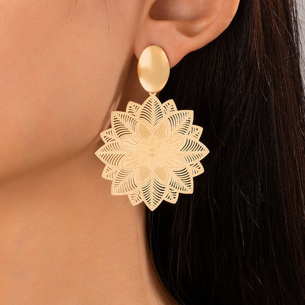 Openwork Carved Flower Drop Earrings