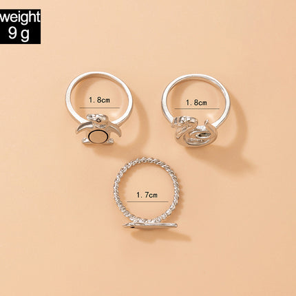 Wholesale Fashion Silver Animal Penguin Anhinga Trio Ring Set