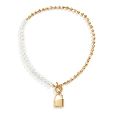 Perle runde Perle Schlüsselbein Legierung Schloss Anhänger Halskette