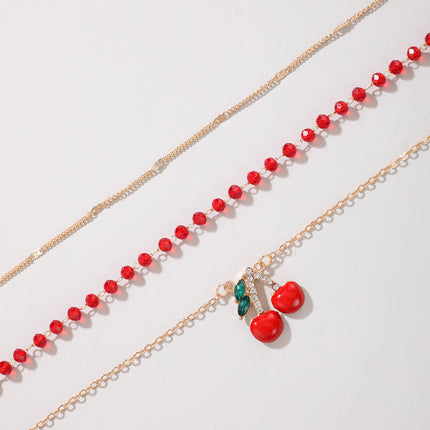 Red Rice Bead Beaded Multilayer Anklet