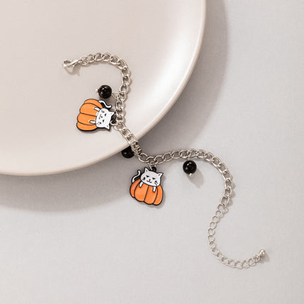 Halloween Drip Pumpkin Cat Ghost Face Chain Beaded Anklet