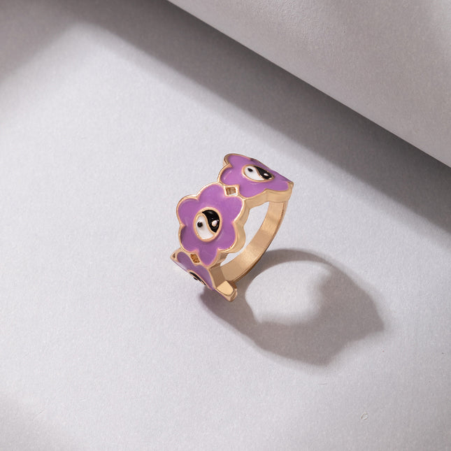 Wholesale Fashion Cute Alloy Drip Oil Purple Flower Ring