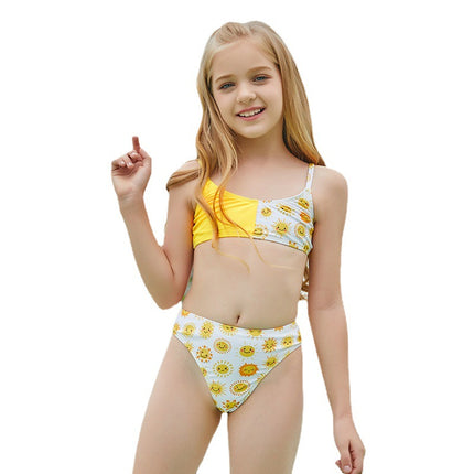 Zweiteiliger Bikini-Badeanzug mit gelbem Blumenmuster für Kinder
