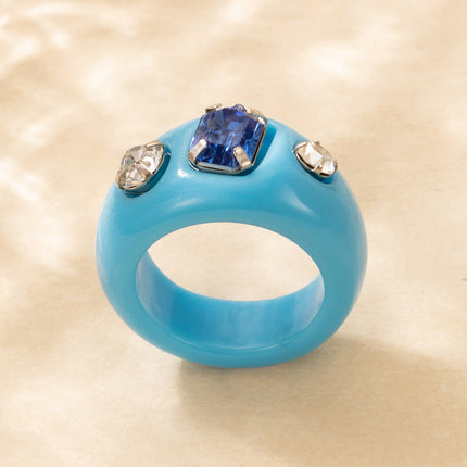 Französischer Vintage farbiger Herz-Zirkon-Acrylharz-Ring