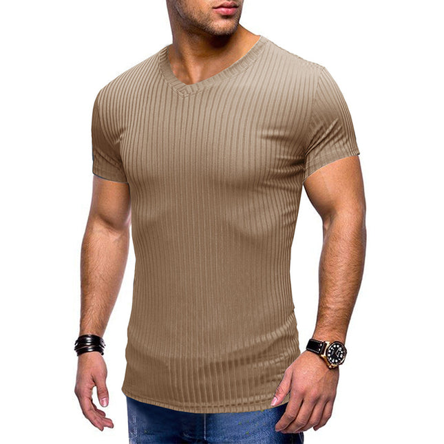 Einfarbiges Sommer-Kurzarm-T-Shirt für Herren mit kleinem V-Ausschnitt