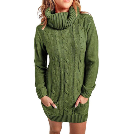 Women's High Neck Round Neck Knitting Sweater Dresses
