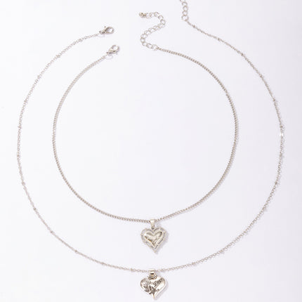 Heart Alphabet Geometric Rose Double Layer Necklace
