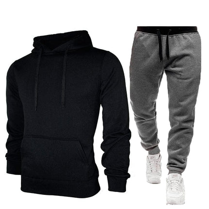 Wholesale  Men's Sports Leisure Solid Color Fleece Hoodies Jogger Set