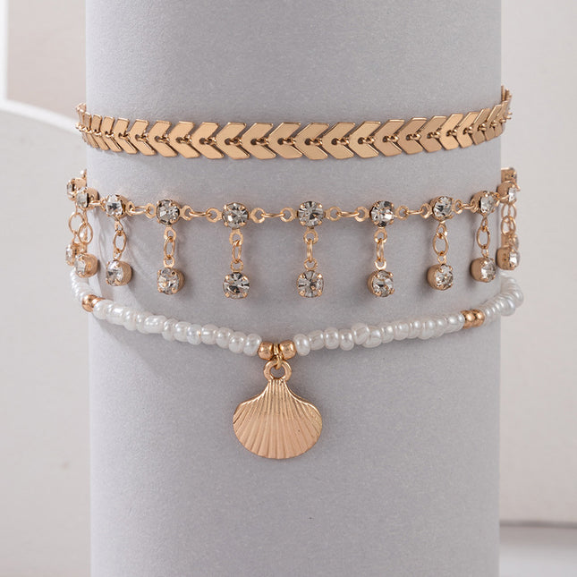 Rhinestone Tassel Scallop Trio Anklet