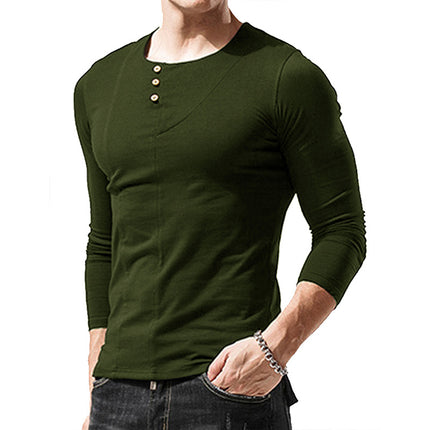 Camiseta deportiva informal de manga larga con cuello redondo para hombre