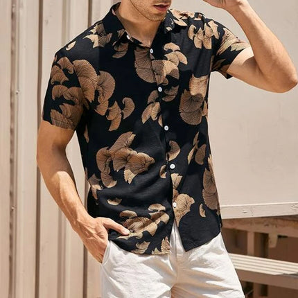 Wholesale Men's Summer Casual Fashion Short Sleeve Black Printed Shirt