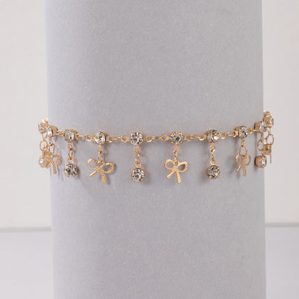 Rhinestone Tassel Fashion Bow Single Layer Anklet