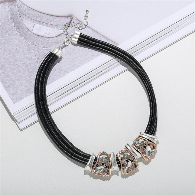 Wholesale Women's Braided PU Leather Cord Chain Metal Zircon Necklace Jewelry