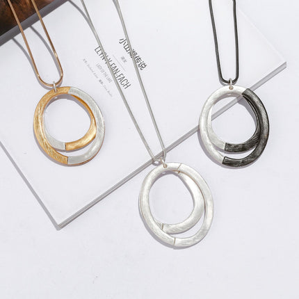 Wholesale Women's Oval Geometric Brushed Metal Handmade Long Necklace
