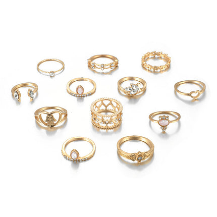 Rhinestone Open Ring Twelve Piece Geometric Love Ring