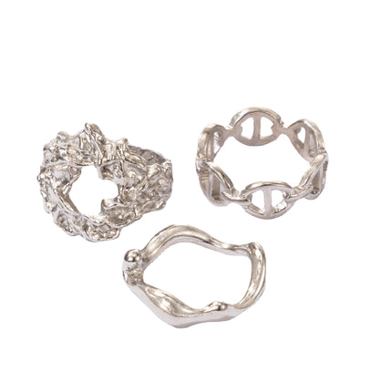 Geometric Faux Chain Silver 3-Piece Rings