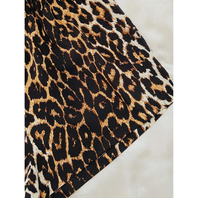 Conjunto de pijama de manga corta con estampado de leopardo para mujer