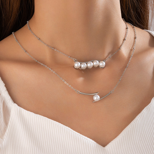 Pearl Embellished Necklace Chain Two-Piece Set