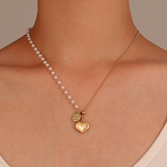 Heart Pearl Pull-Out Necklace Zircon Butterfly Sweater Chain
