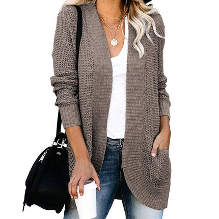 Women's Autumn and Winter Cardigan Curved Placket Large Pocket Sweater Cardigan