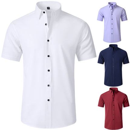 Wholesale Men's Summer Four-way Stretch Short Sleeve Solid Color Shirt
