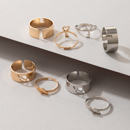 Wholesale Fashion Alloy Geometric Heart Shape Key Ring Eight Pieces
