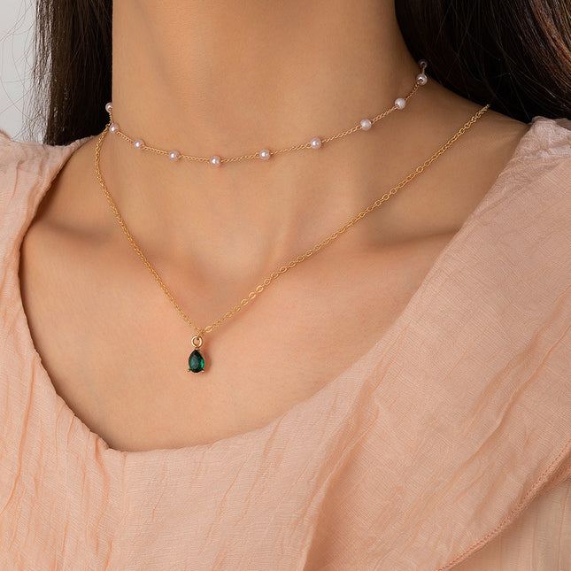 Smaragd Smaragd- und Perlenketten-gestufte Halskette