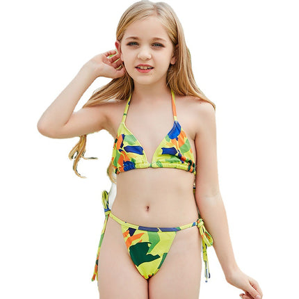 Bikini de dos piezas con espalda descubierta y camuflaje para niñas