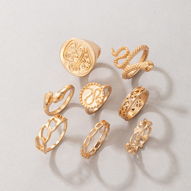 Venta al por mayor Serpiente de moda Irregular Gold Mushroom Rings Eight Pieces