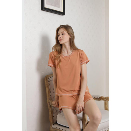 Damen Kurzarm Pyjama Sommer Einfarbig Homewear Set