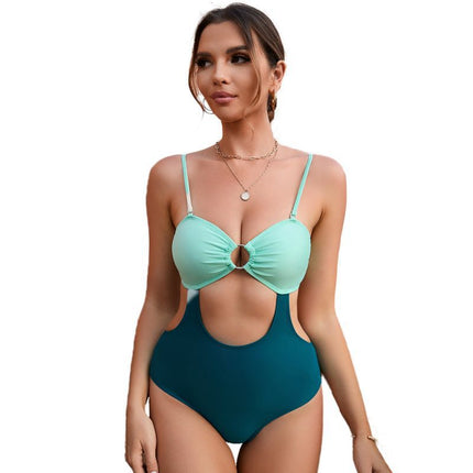Wholesale Women's Stitching Hollow Sexy Sling One-Piece Swimsuit